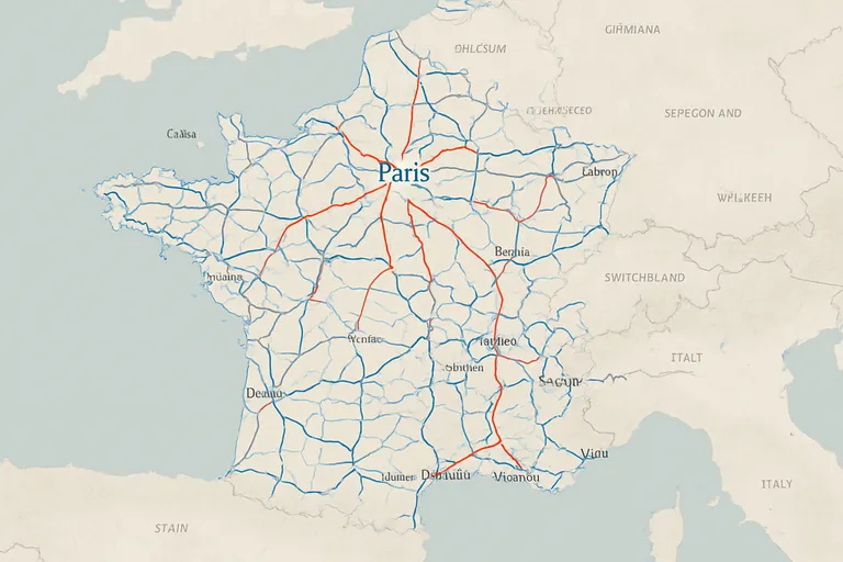 Overzicht van het franse spoorwegnet op de kaart